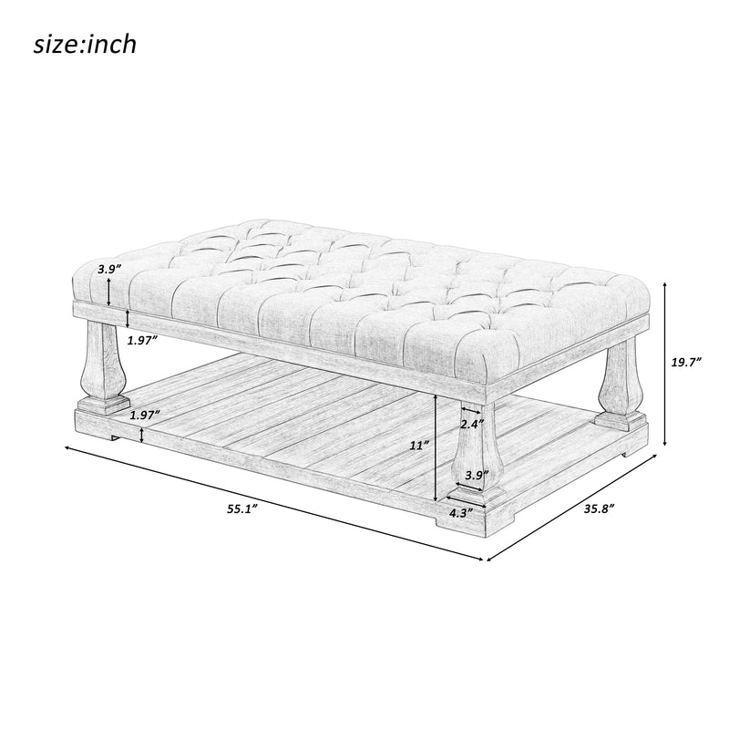 Upholstered Storage Bench with Wood Shelf, Bed End Bench with Padded Seat, Coffee table,End table, Hallway, Bedroom, Living Room（Beige）