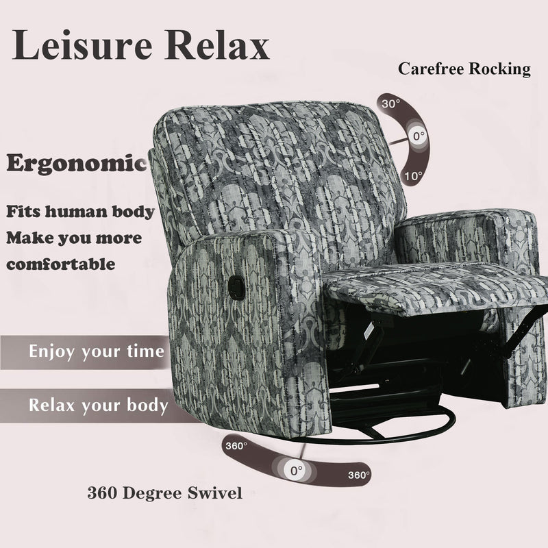 Manual Recliner Chair, 360° Swivel and Rocking Accent Chair - Bedroom & Living Room Reclining Sofa