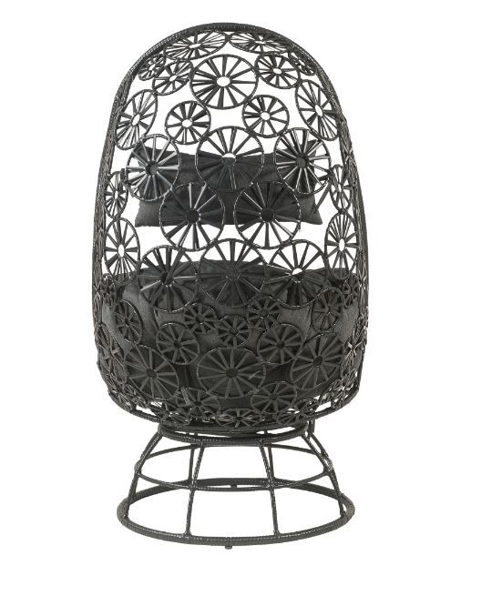 Patio Lounge Chair & Side Table, Clear Glass, Charcaol Fabric & Black Wicker