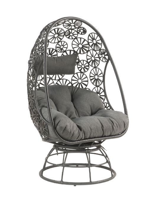 Patio Lounge Chair & Side Table, Clear Glass, Charcaol Fabric & Black Wicker