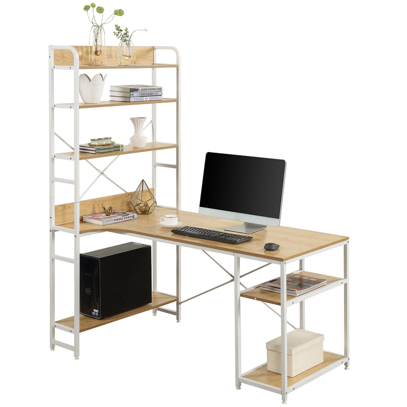 Home Office computer desk——Steel frame and MDF board/5 tier open bookshelf/Plenty storage space