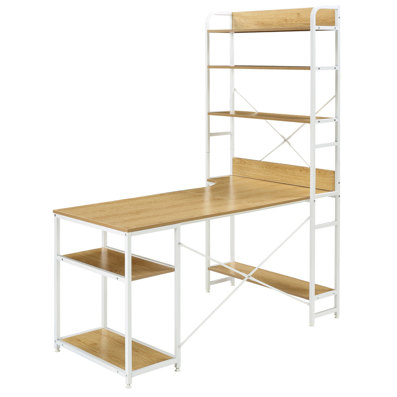 Home Office computer desk——Steel frame and MDF board/5 tier open bookshelf/Plenty storage space