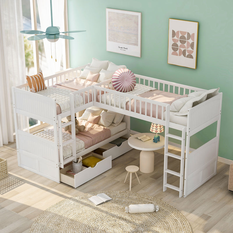 Twin Size Bunk Bed with a Loft Bed attached, with Two Drawers