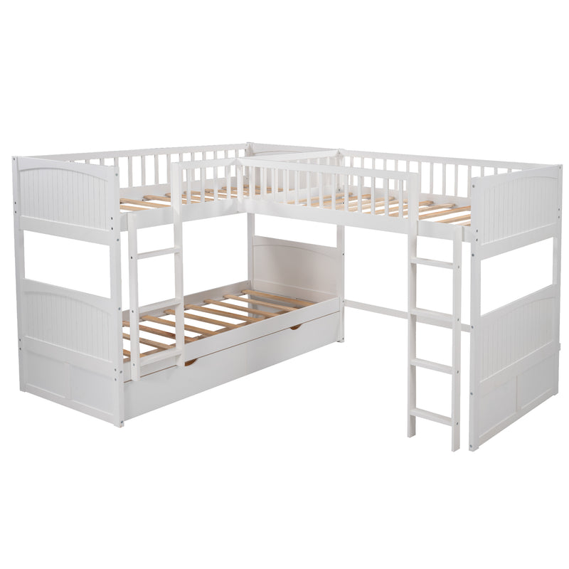 Twin Size Bunk Bed with a Loft Bed attached, with Two Drawers