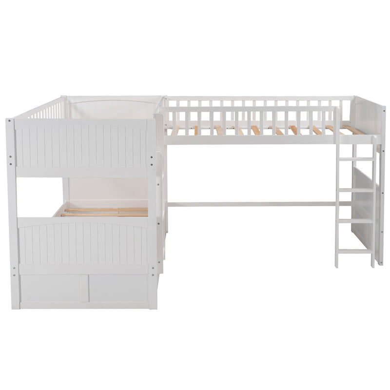 Twin Size Bunk Bed with a Loft Bed attached, with Two Drawers