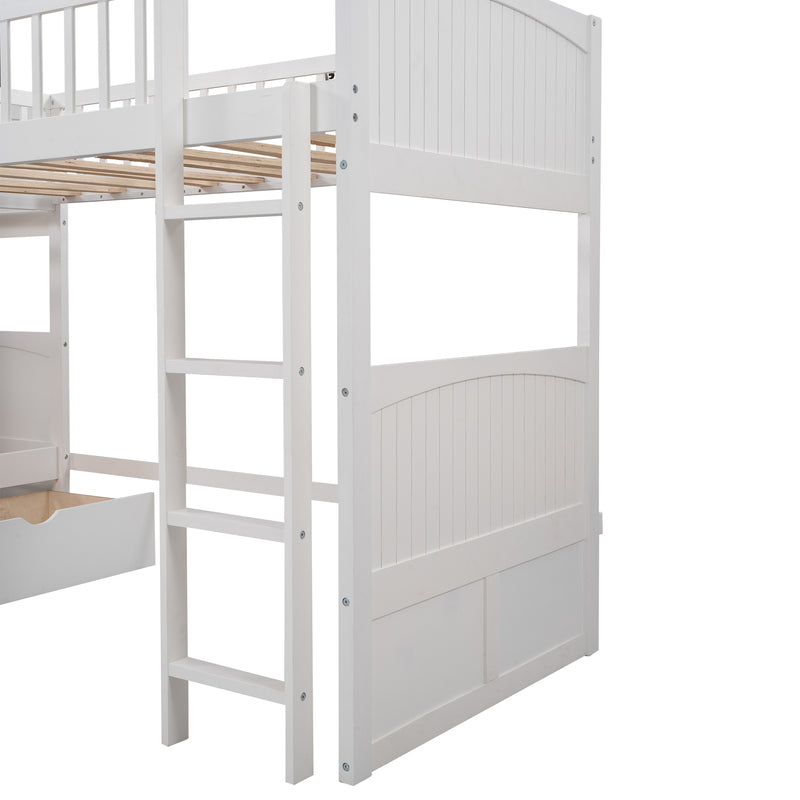 Twin Size Bunk Bed with a Loft Bed attached, with Two Drawers