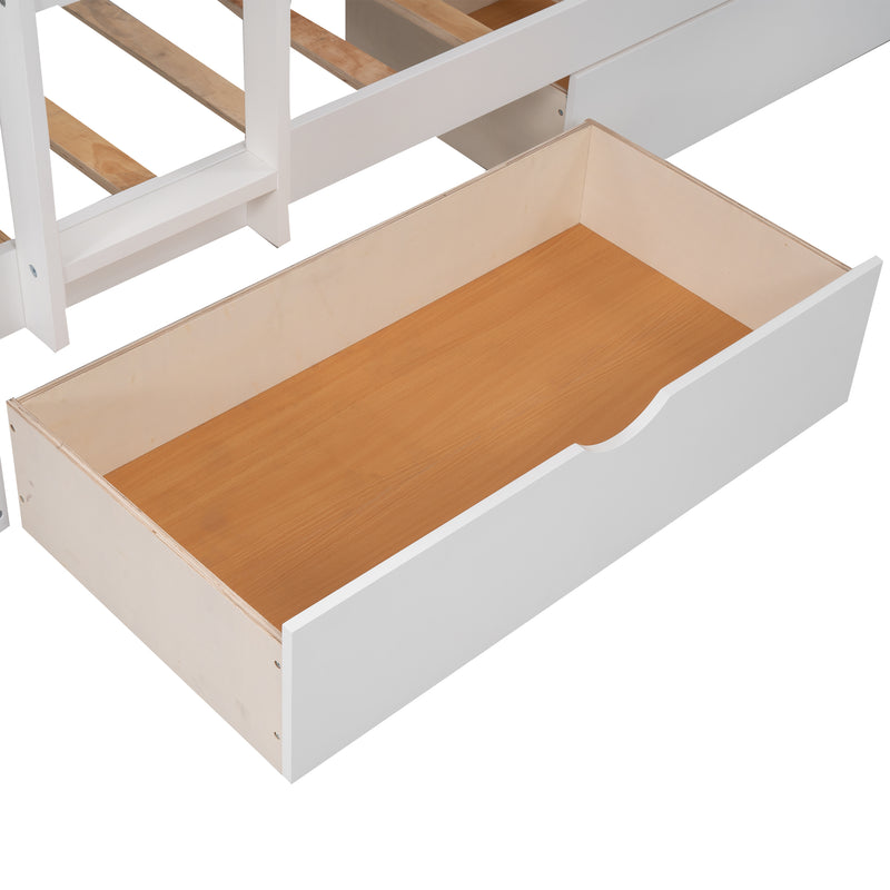 Twin Size Bunk Bed with a Loft Bed attached, with Two Drawers