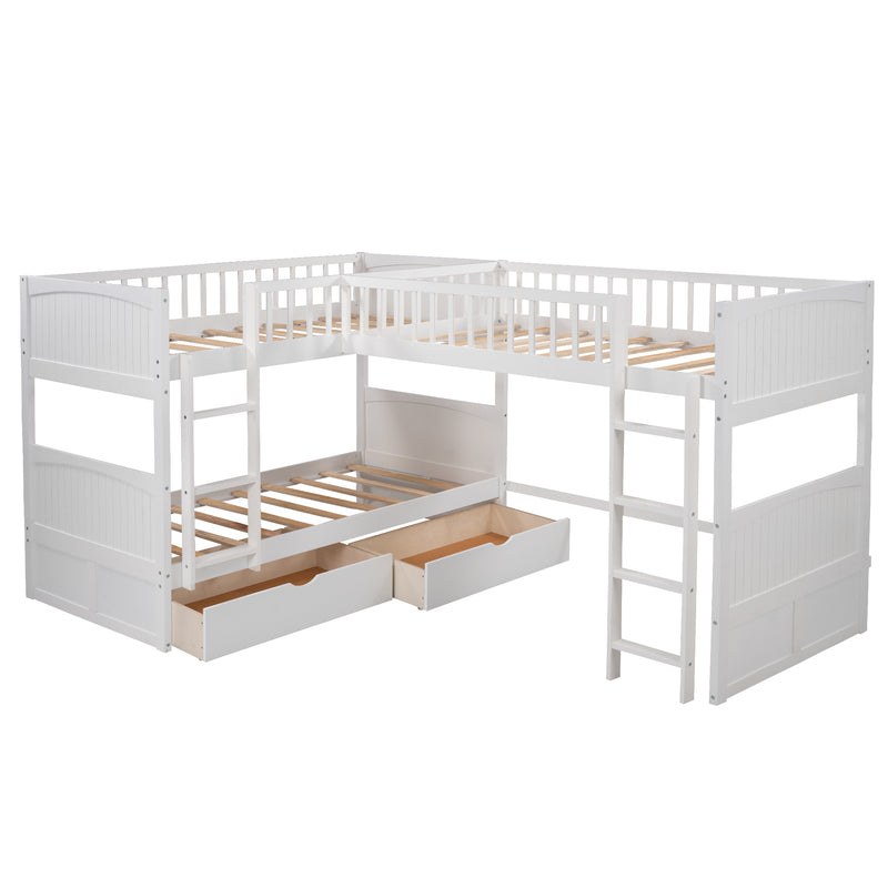 Twin Size Bunk Bed with a Loft Bed attached, with Two Drawers