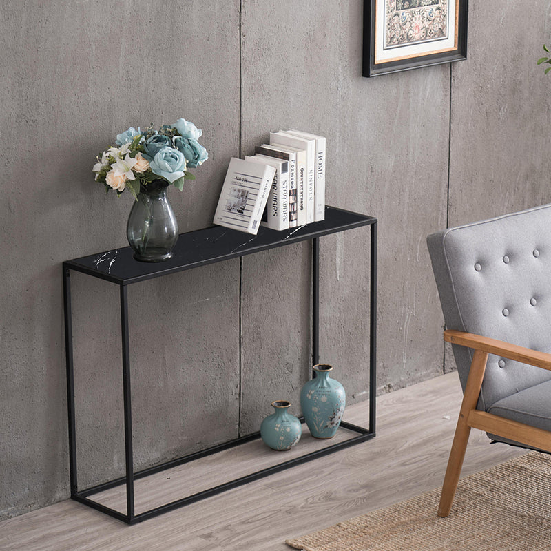 Console Talbe Minimalist Porch Table Sofa sidetable, MDF boards, metal frame , Rectangle shape, Black