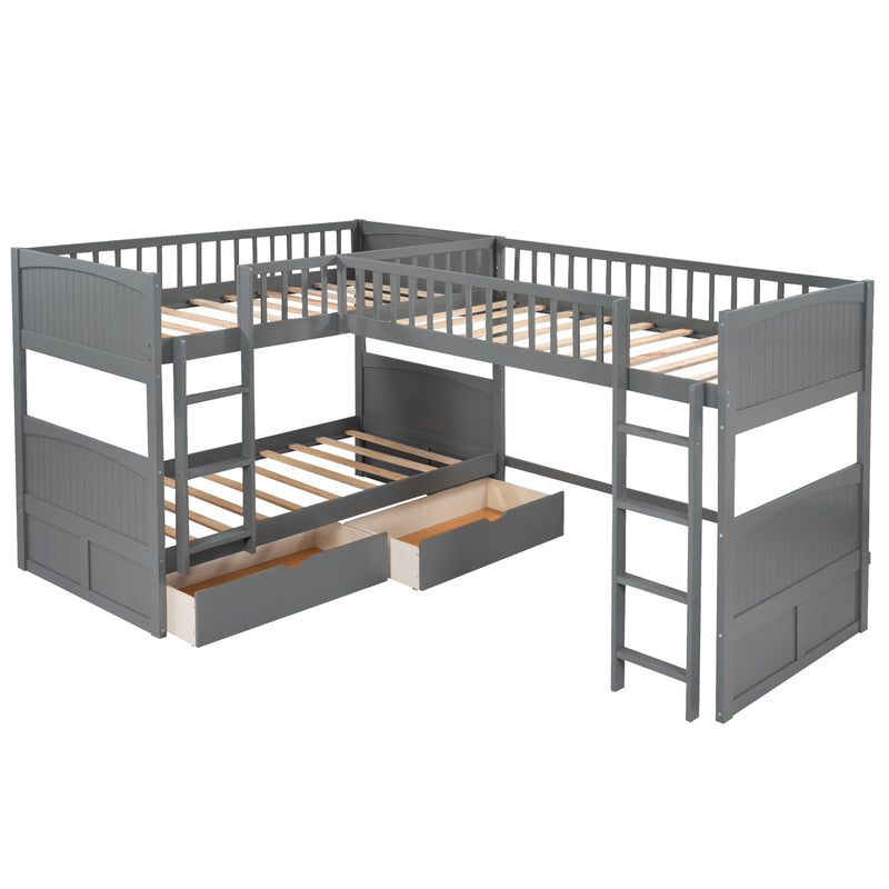 Twin Size Bunk Bed with a Loft Bed attached, with Two Drawers