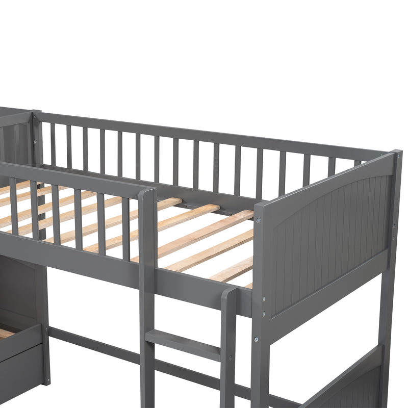 Twin Size Bunk Bed with a Loft Bed attached, with Two Drawers