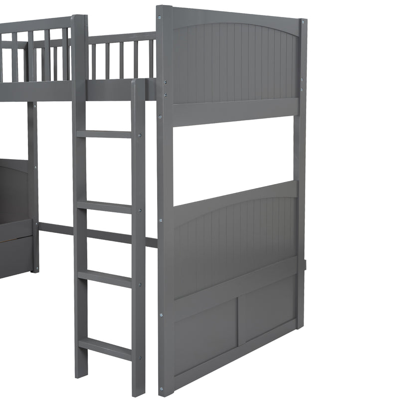 Twin Size Bunk Bed with a Loft Bed attached, with Two Drawers