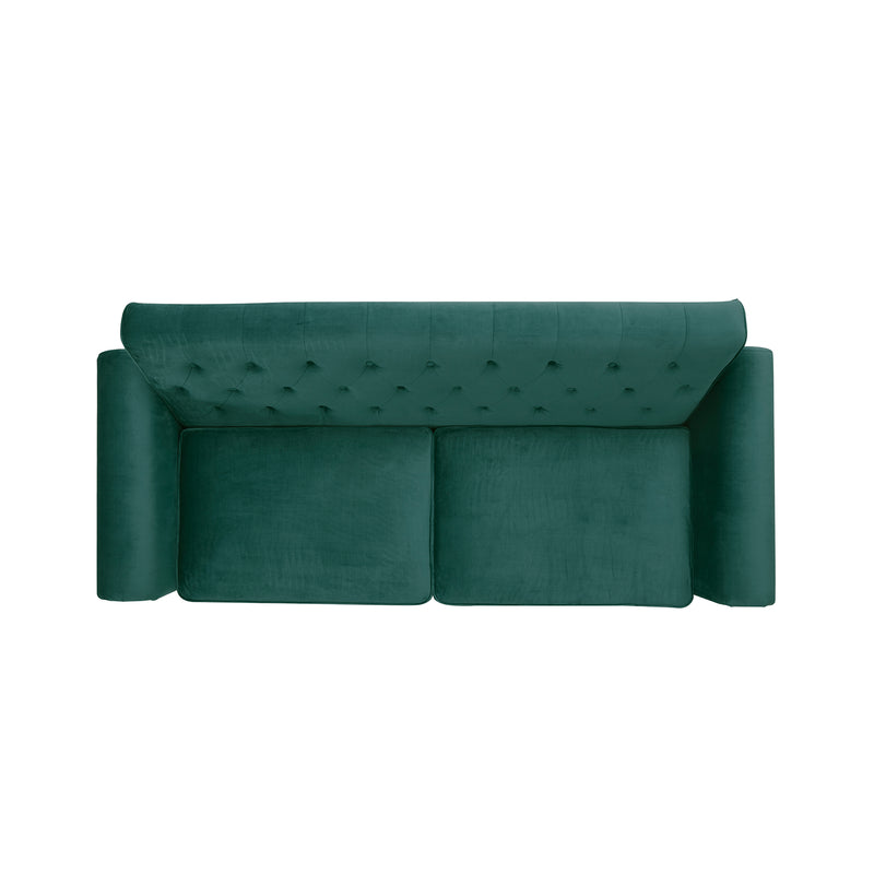 Classic Sofa Couch, Mid-Century Upholstered Velvet Fabric Tufted Sofa with Scroll Arms for Living Room, Bedroom, Apartment