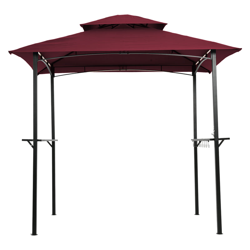 Outdoor Grill Gazebo With Light, 8 x 5 Ft Shelter Tent, Double Tier Soft Top Canopy And Steel Frame With Hook And Bar Counters, Burgundy