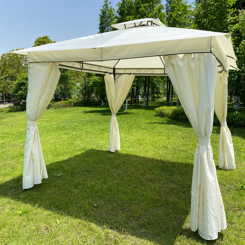 10x10 Ft Outdoor Patio Garden Gazebo Tent,Outdoor Shading, Gazebo Canopy With Curtains,Beige