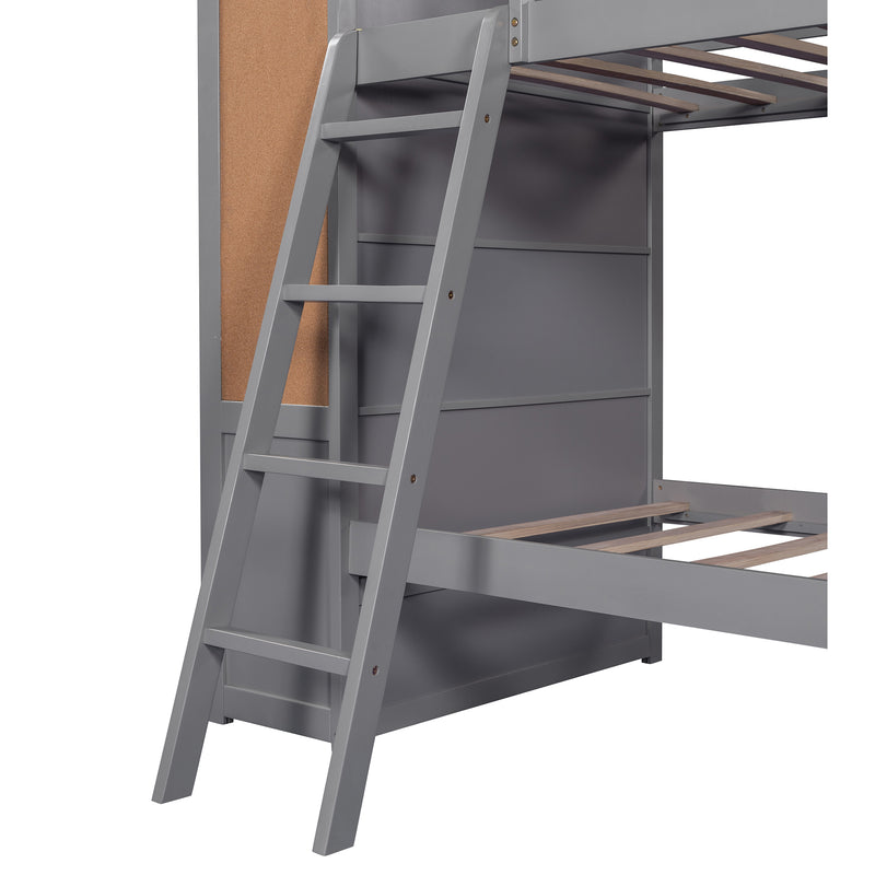 Wood Twin Over Twin Bunk Bed with Bookcase and Ladder, Multi-Functional Combination of Bunk Bed