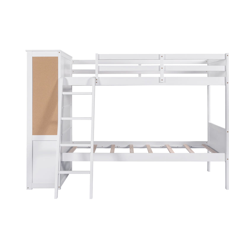 Wood Twin Over Twin Bunk Bed with Bookcase and Ladder, Multi-Functional Combination of Bunk Bed