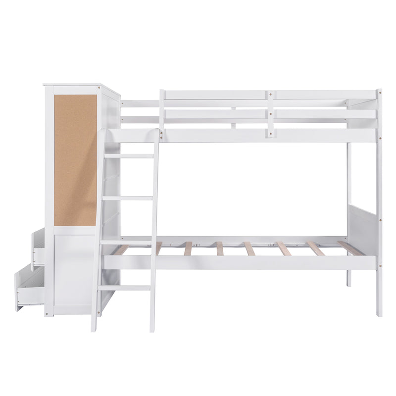 Wood Twin Over Twin Bunk Bed with Bookcase and Ladder, Multi-Functional Combination of Bunk Bed