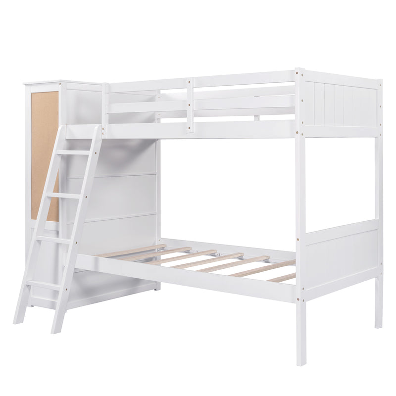 Wood Twin Over Twin Bunk Bed with Bookcase and Ladder, Multi-Functional Combination of Bunk Bed