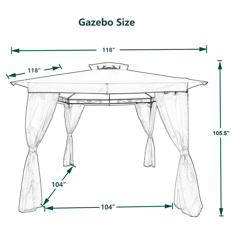 10x10 Ft Outdoor Patio Garden Gazebo Tent,Outdoor Shading, Gazebo Canopy With Curtains,Beige