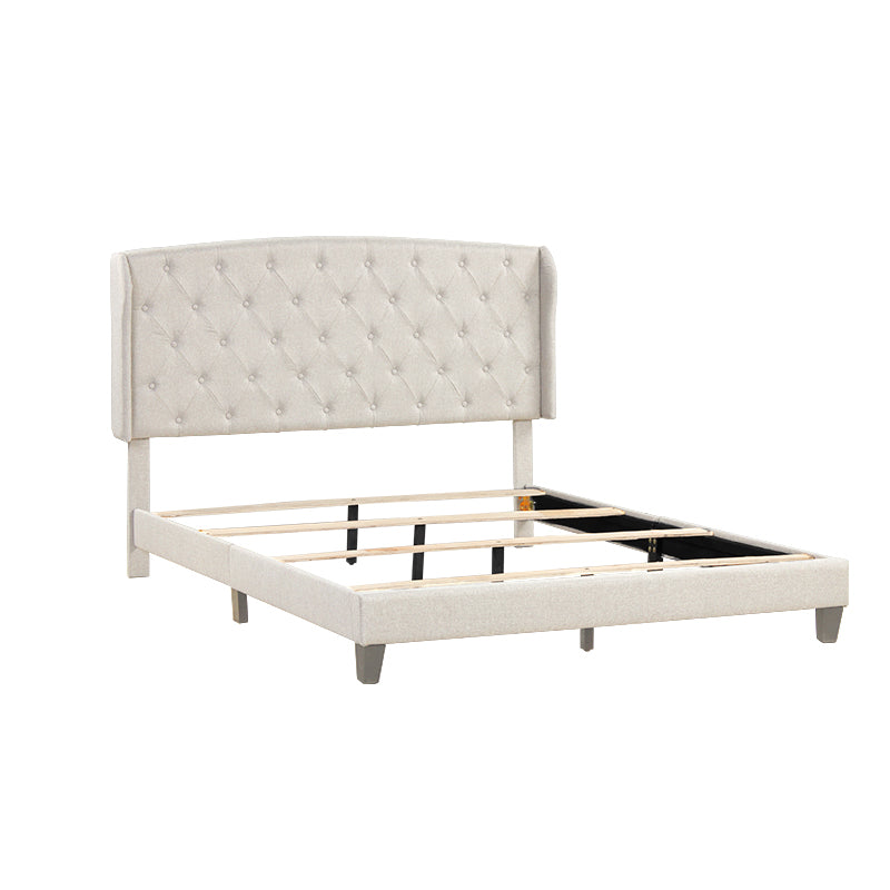 Upholstered Platform Bed Frame, Queen Size, Beige