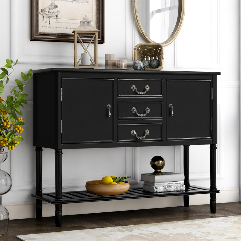 Modern Console Table Sofa Table for Living Room with 3 Drawers, 2 Cabinets and 1 Shelf