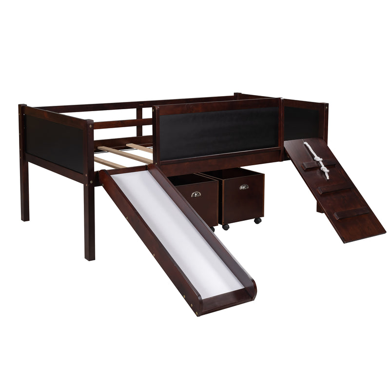 Twin size Loft Bed Wood Bed with Two Storage Boxes