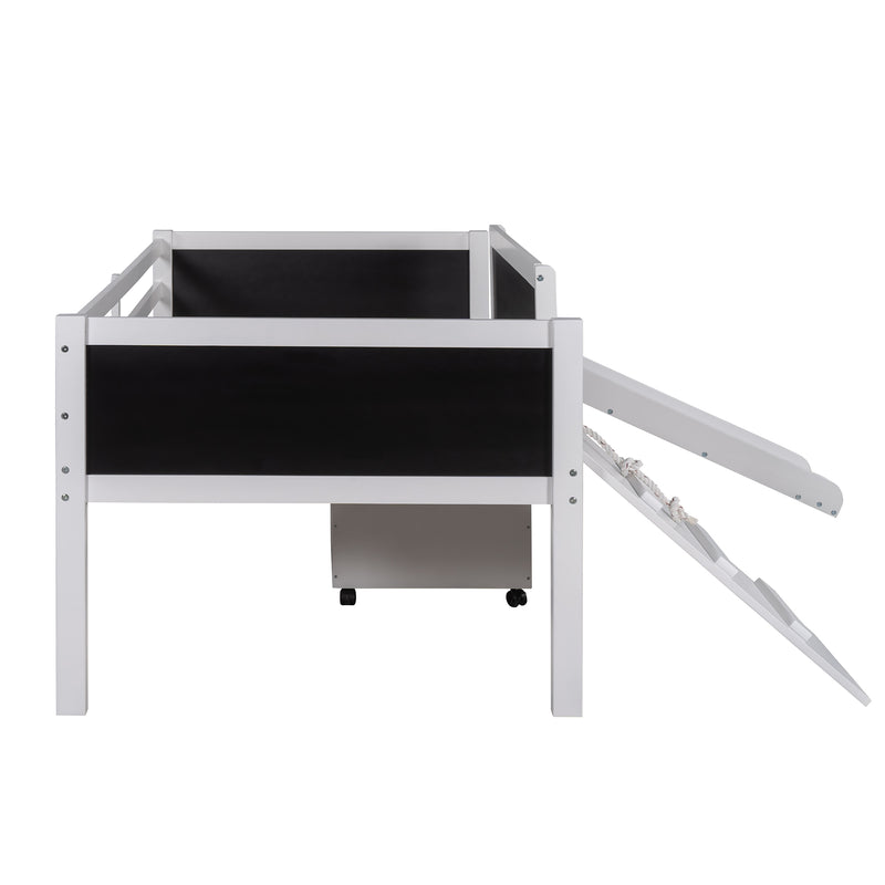 Twin size Loft Bed Wood Bed with Two Storage Boxes