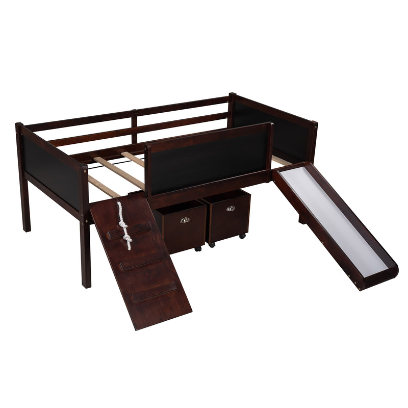 Twin size Loft Bed Wood Bed with Two Storage Boxes