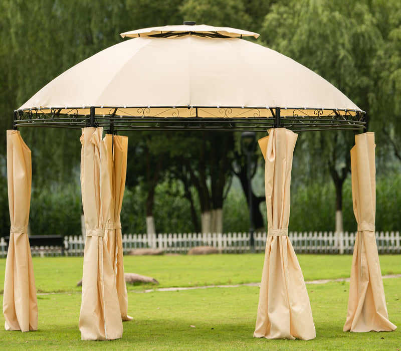 Outdoor Gazebo Steel Fabric Round Soft Top Gazebo，Outdoor Patio Dome Gazebo with Removable Curtains