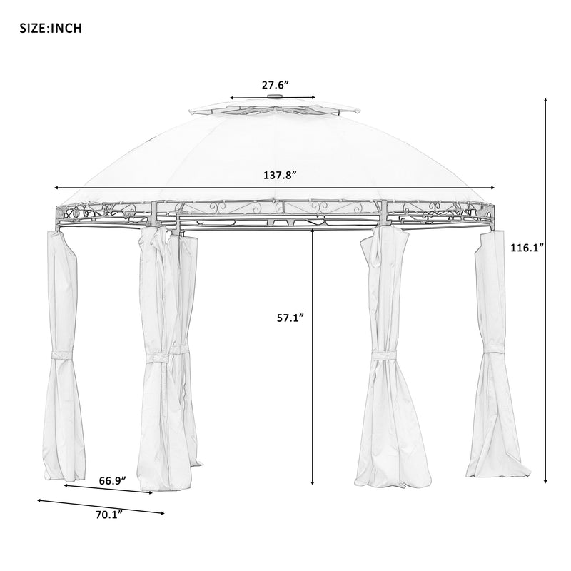 Outdoor Gazebo Steel Fabric Round Soft Top Gazebo，Outdoor Patio Dome Gazebo with Removable Curtains