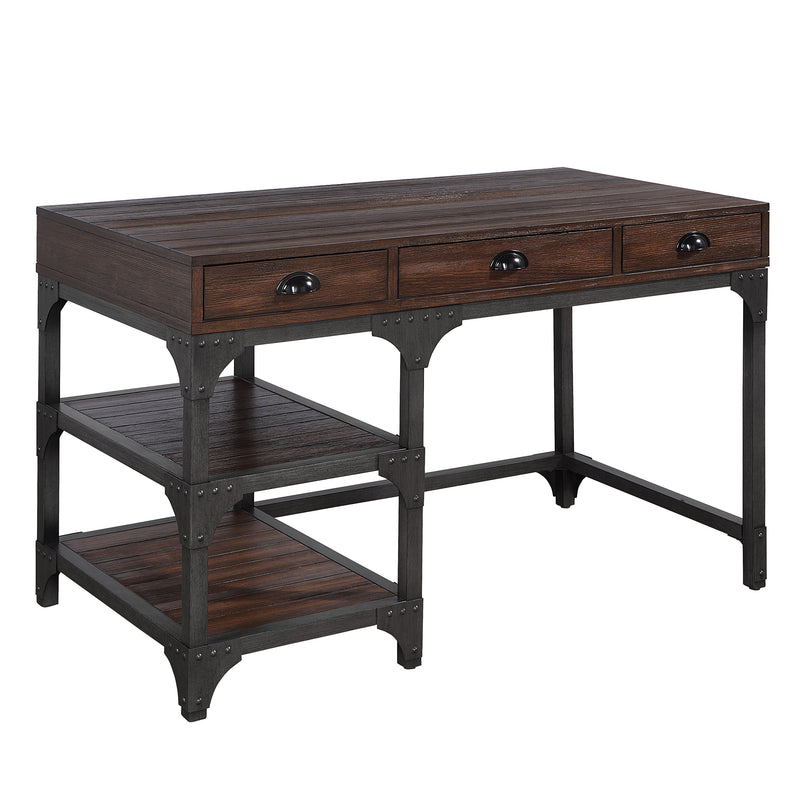 Writing Desk, Espresso Oak Finish & Antique Black Metal