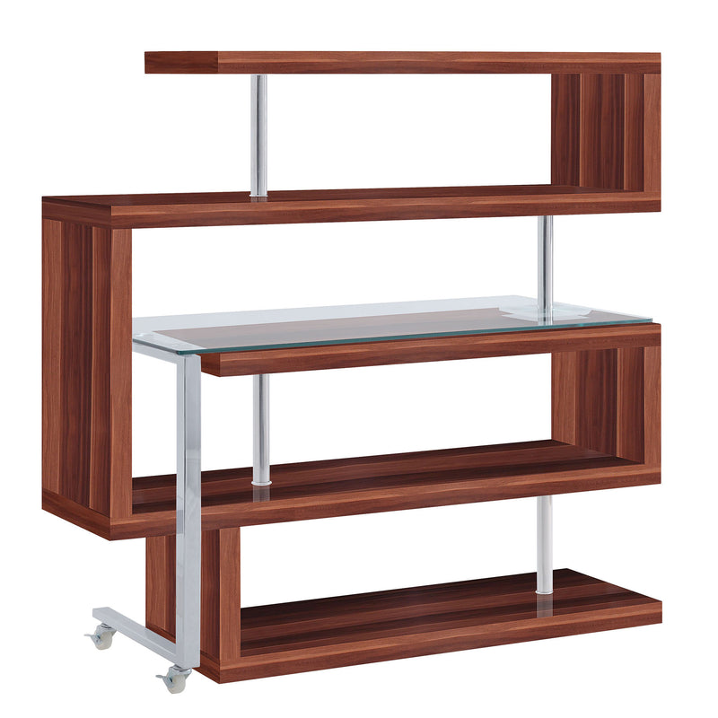 Desk w/Shelf, Clear Glass, Walnut & Chrome Finish