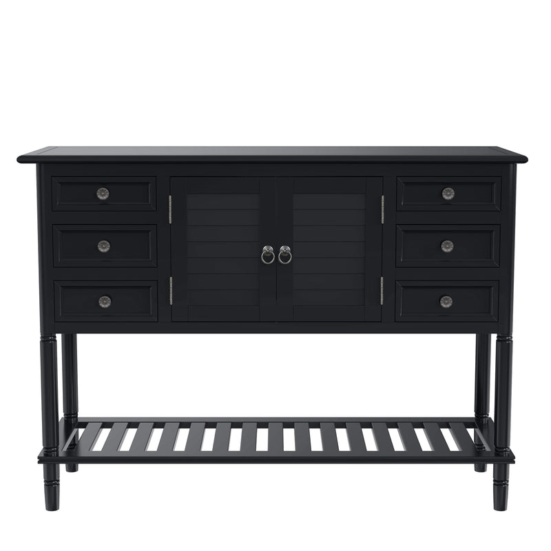 45'' Modern Console Table Sofa Table for Living Room with 6 Drawers, 1 Cabinets and 1 Shelf