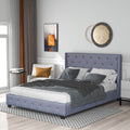 Upholstered Platform Bed,No Boxing Spring Needed, Queen,Beige,Gray