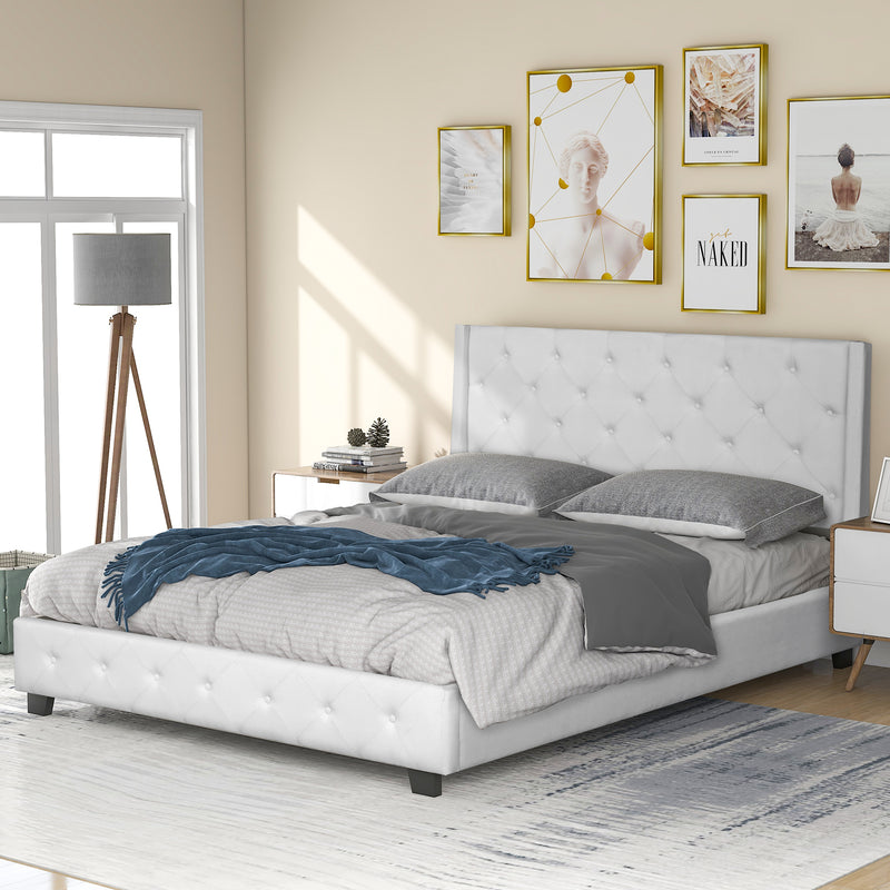 Upholstered Platform Bed,No Boxing Spring Needed, Queen,Beige,Gray