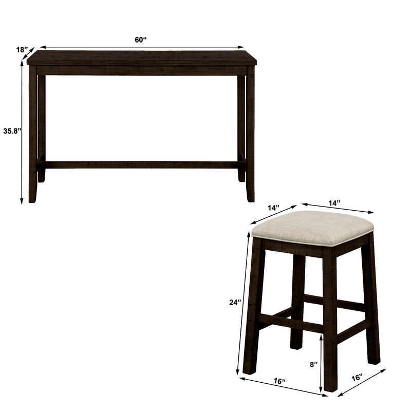 4 Pieces Counter Height Table with Fabric Padded Stools,Rustic Bar Dining Set with Socket