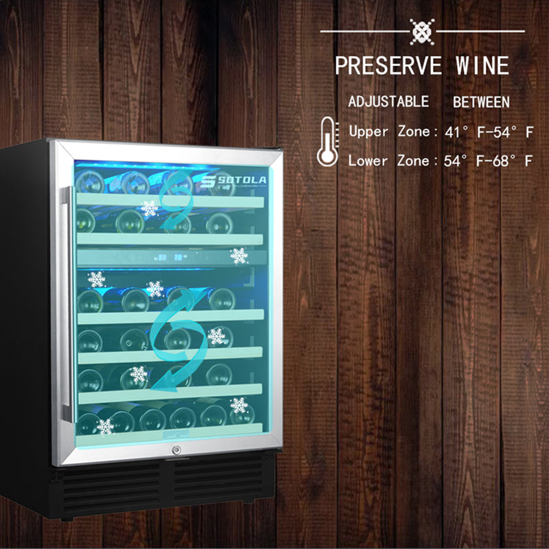 24 inch 46 Bottle Wine Cooler Cabinet Beverage Fridge Small Wine Cellar Soda Beer Counter Top Bar Quiet Operation Compressor Freestanding Clear Glass Door for Office