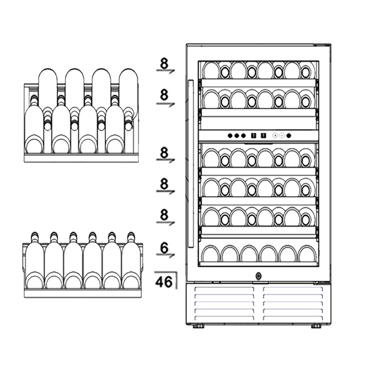 24 inch 46 Bottle Wine Cooler Cabinet Beverage Fridge Small Wine Cellar Soda Beer Counter Top Bar Quiet Operation Compressor Freestanding Clear Glass Door for Office