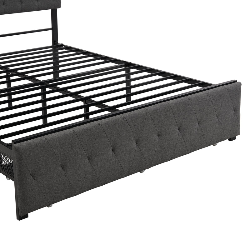 Twin Full Queen Size Storage Bed Metal Platform Bed with a Big Drawer - Beige, Gray