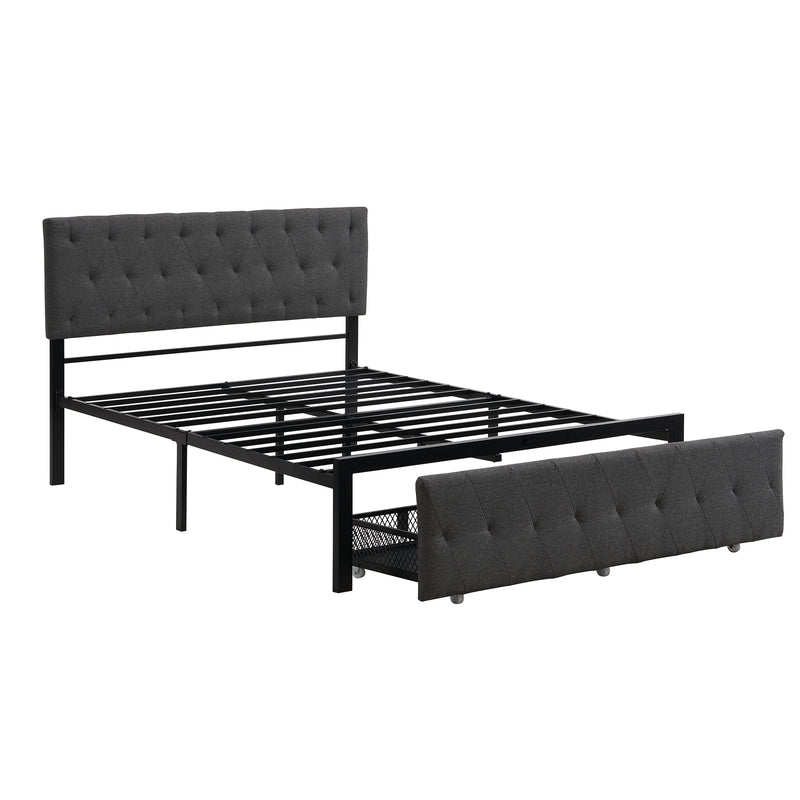 Twin Full Queen Size Storage Bed Metal Platform Bed with a Big Drawer - Beige, Gray