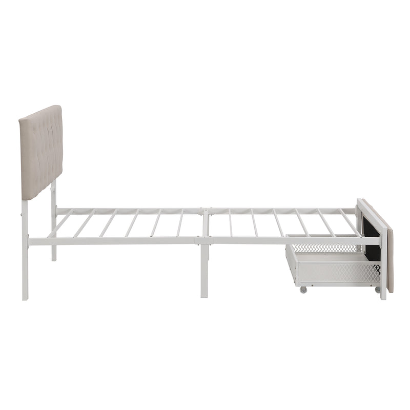 Twin Full Queen Size Storage Bed Metal Platform Bed with a Big Drawer - Beige, Gray