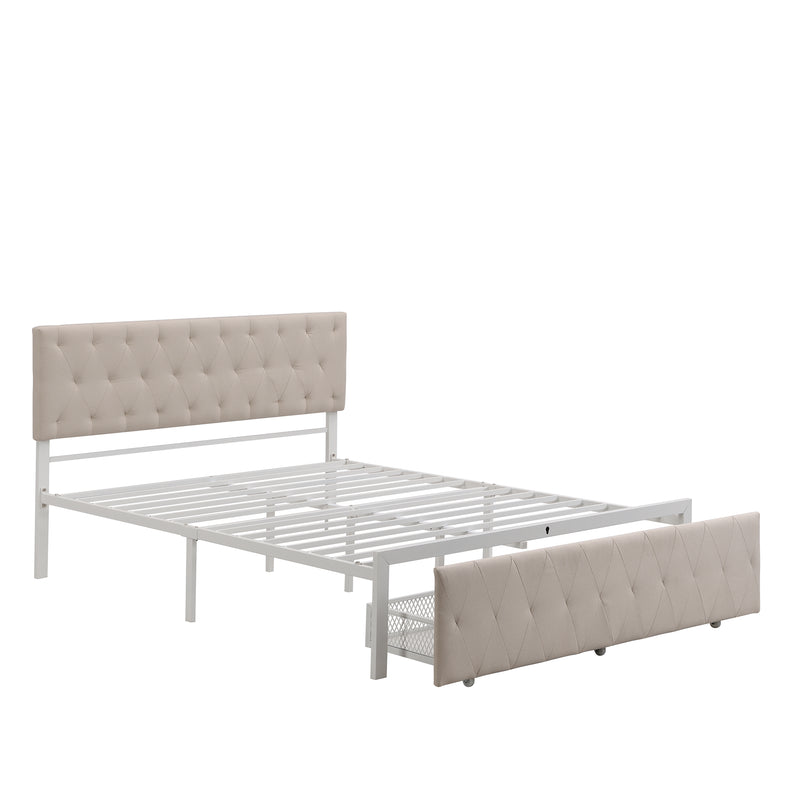 Twin Full Queen Size Storage Bed Metal Platform Bed with a Big Drawer - Beige, Gray