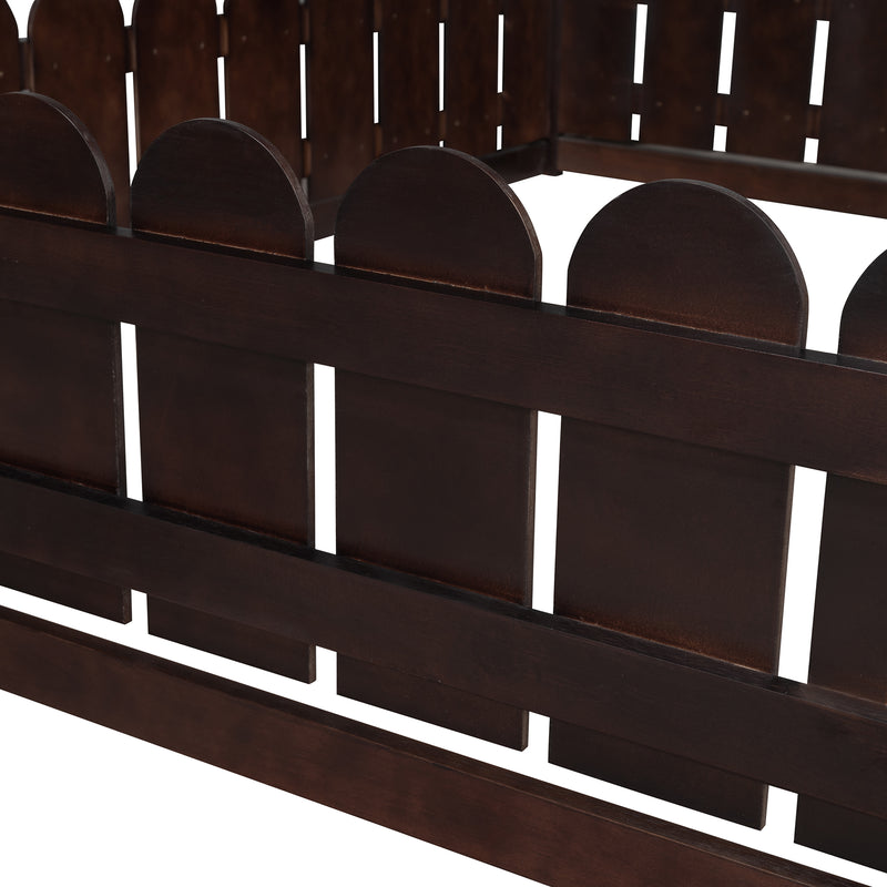 （Slats are not included)  Wood Bed House Bed Frame with Fence, for Kids, Teens, Girls, Boys