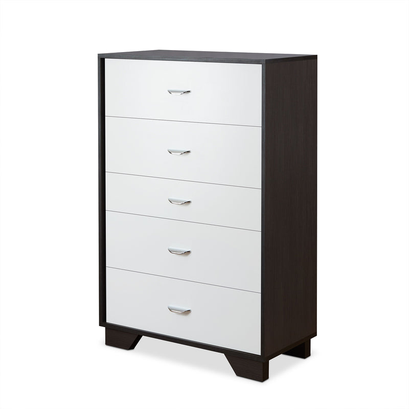 5 Drawers Cabinet Chest in White & Espresso