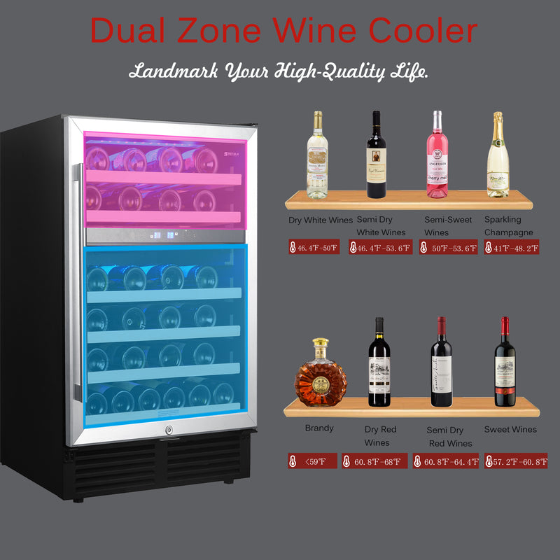 24 inch 46 Bottle Wine Cooler Cabinet Beverage Fridge Small Wine Cellar Soda Beer Counter Top Bar Quiet Operation Compressor Freestanding Clear Glass Door for Office