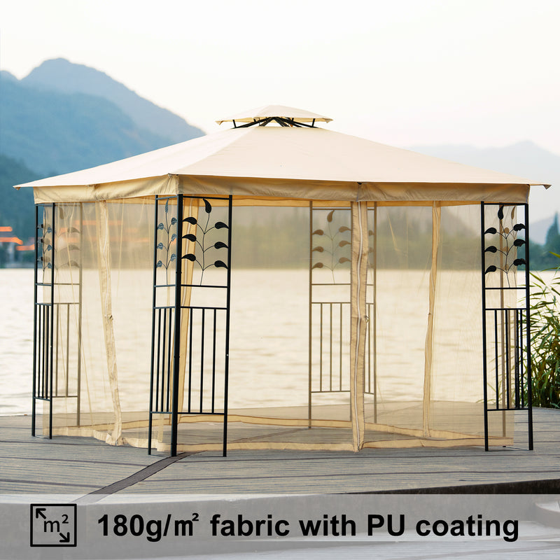 10Ft. Lx10Ft. W Outdoor Steel Vented Dome Top Patio Gazebo with Netting for Backyard, Poolside and Deck, Beige