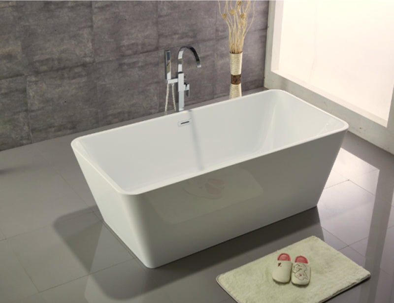 67 inch 100% Acrylic Freestanding Bathtub Contemporary Soaking Tub with Brushed Nickel Overflow and Drain