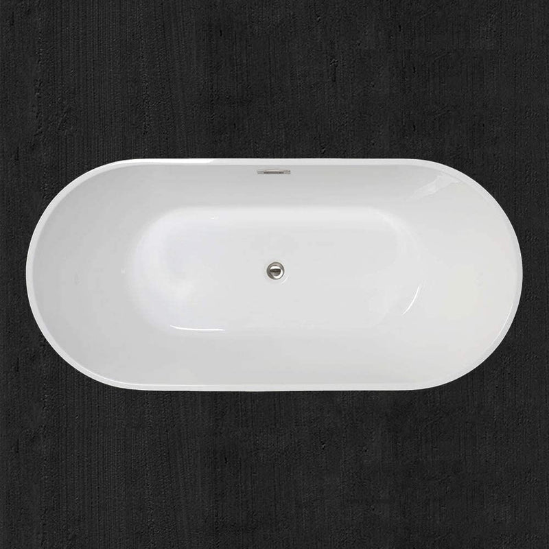 59" 100% Acrylic Freestanding Bathtub Contemporary Soaking Tub with Brushed Nickel Overflow and Drain