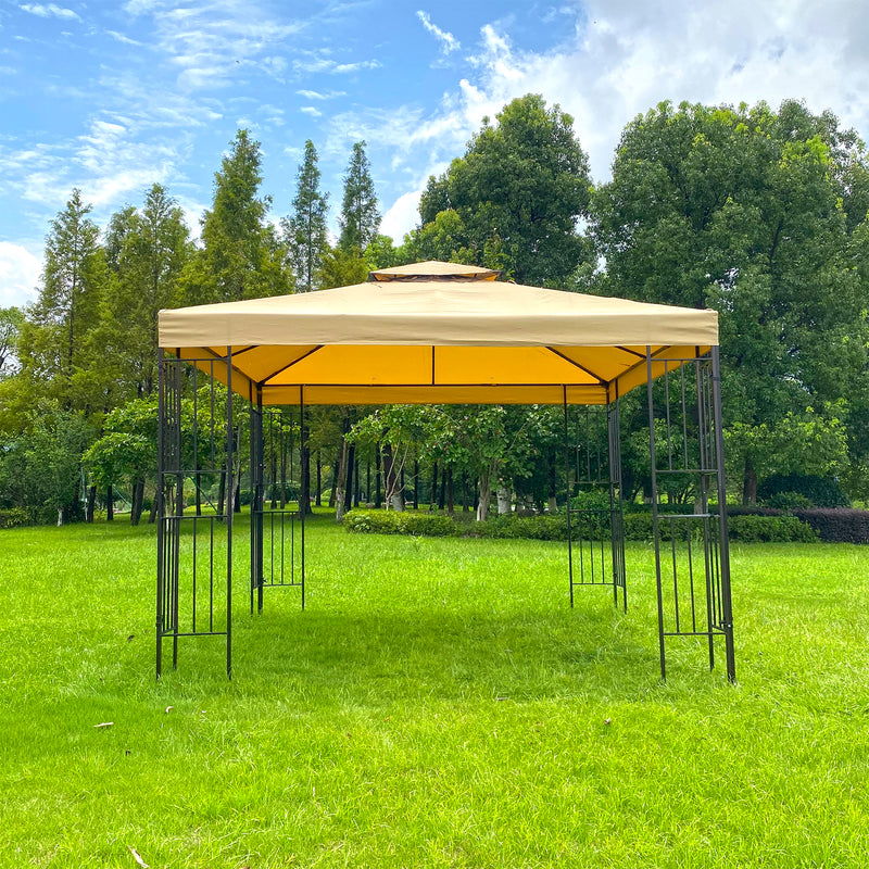 10x10Ft Outdoor Patio Gazebo Canopy Tent With Ventilated Double Roof And Mosquito Net(Detachable Mesh Screen On All Sides),Suitable for Lawn, Garden, Backyard and Deck,Beige Top